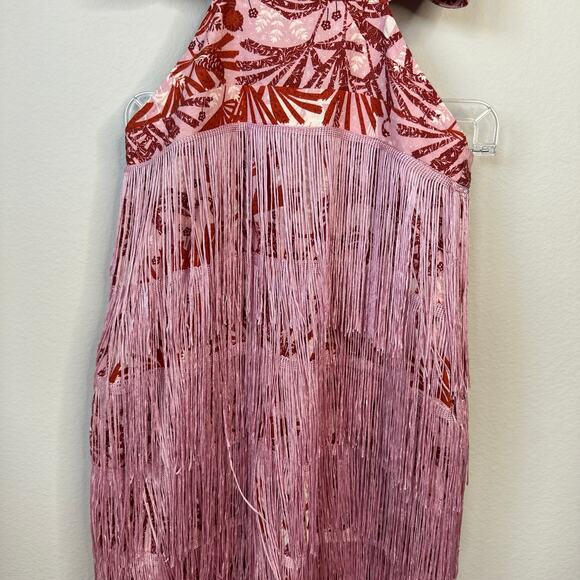ANTHROPOLOGIE Celandine Linen Fringe Column Midi Dress Pink Size XS - Picture 7 of 10